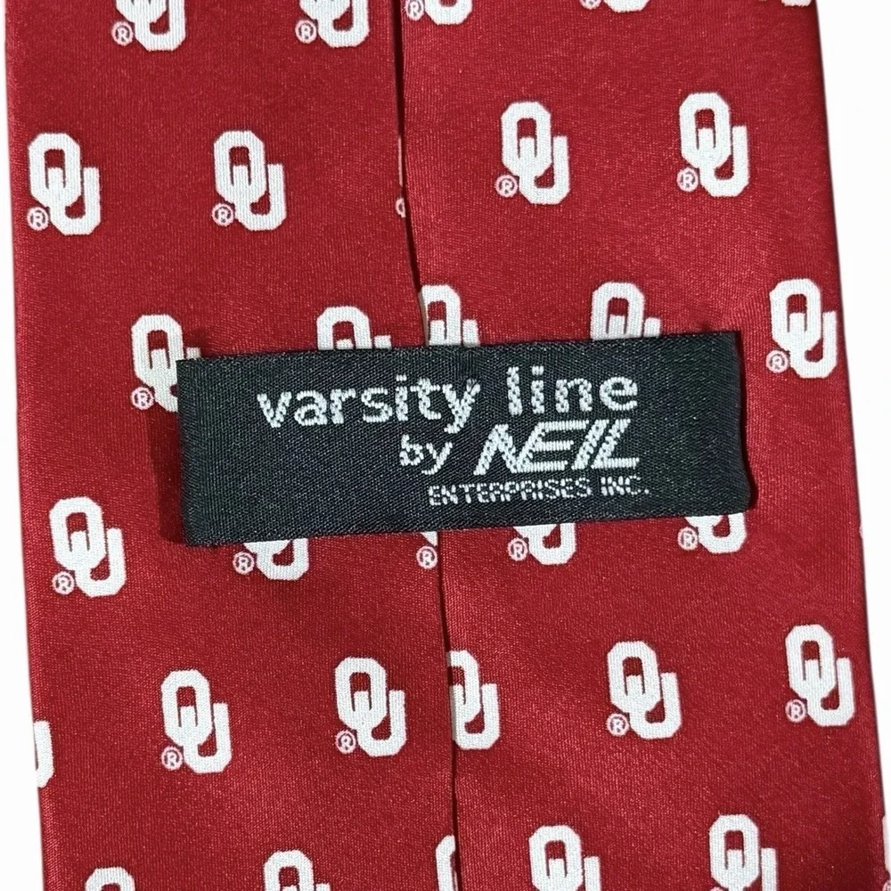 Vintage OU University Of Oklahoma Varsity Line By Neil Silk‎ Tie L: 57" W: 3.5" - Picture 2 of 5
